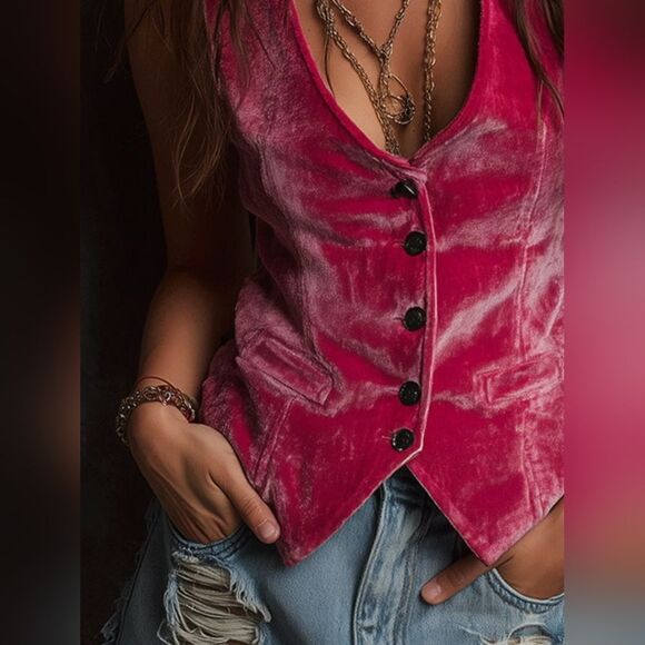 Stylish Velveteen Brown Button-Up Vest - Picture 15 of 15